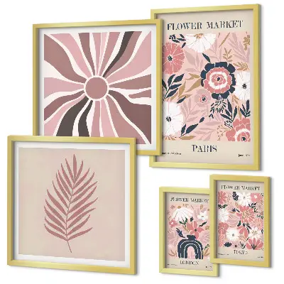 Bildergalerieset für die Wand mit Blumenmarkt-Motiven im Boho-Stil