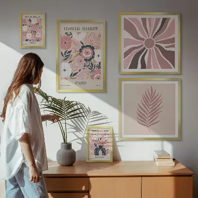 Bildergalerieset für die Wand mit Blumenmarkt-Motiven im Boho-Stil