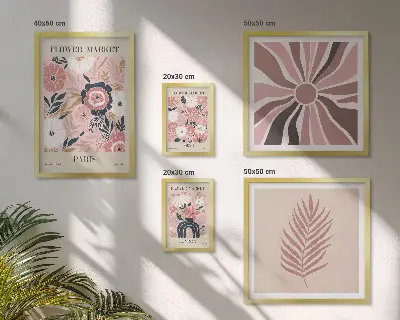 Bildergalerieset für die Wand mit Blumenmarkt-Motiven im Boho-Stil