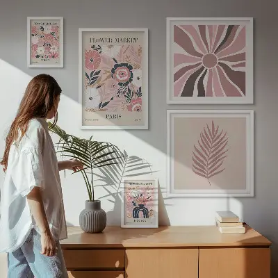 Bildergalerieset für die Wand mit Blumenmarkt-Motiven im Boho-Stil