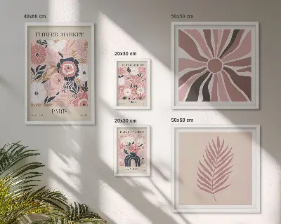 Bildergalerieset für die Wand mit Blumenmarkt-Motiven im Boho-Stil