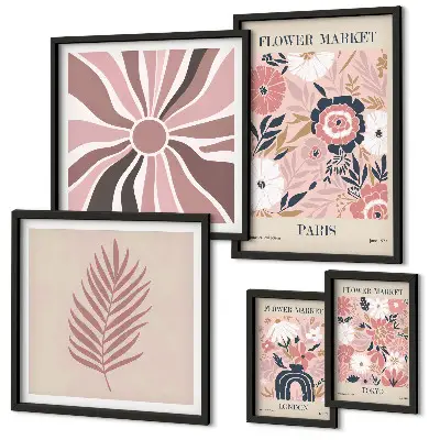 Bildergalerieset für die Wand mit Blumenmarkt-Motiven im Boho-Stil