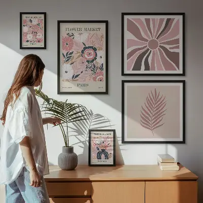 Bildergalerieset für die Wand mit Blumenmarkt-Motiven im Boho-Stil