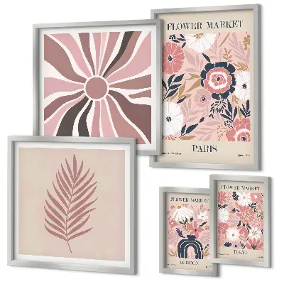 Bildergalerieset für die Wand mit Blumenmarkt-Motiven im Boho-Stil