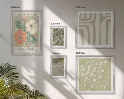 Modernes Wandbilder-Set mit Pflanzenmotiven und Boho-Muster