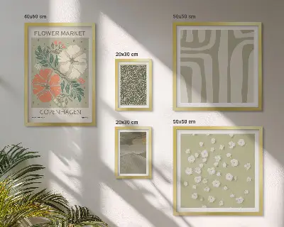 Modernes Wandbilder-Set mit Pflanzenmotiven und Boho-Muster