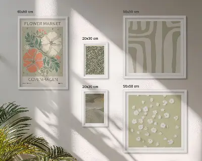 Modernes Wandbilder-Set mit Pflanzenmotiven und Boho-Muster