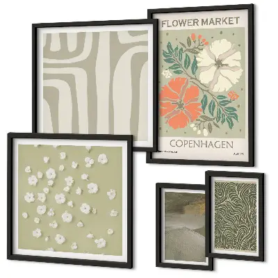 Modernes Wandbilder-Set mit Pflanzenmotiven und Boho-Muster