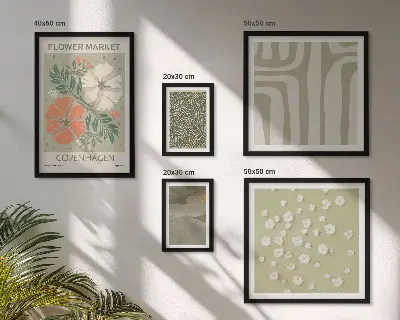 Modernes Wandbilder-Set mit Pflanzenmotiven und Boho-Muster
