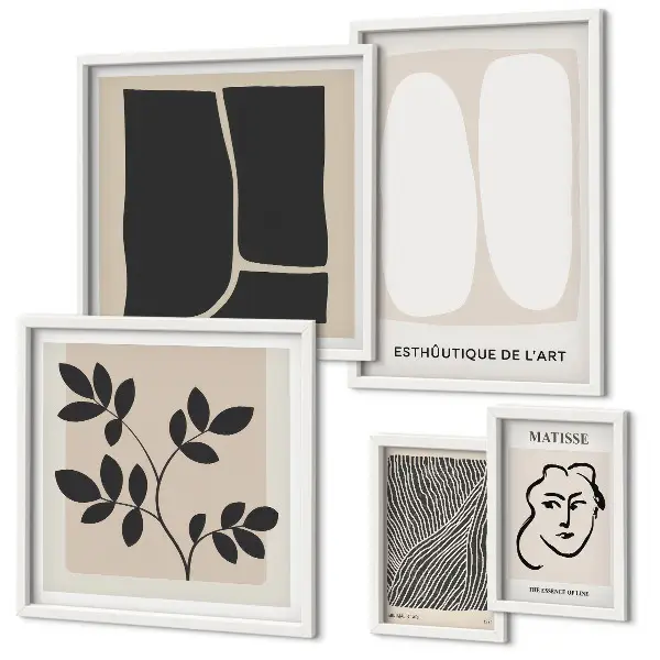 Modernes Wandbilder-Set mit stilvollen minimalistischen Grafiklinien