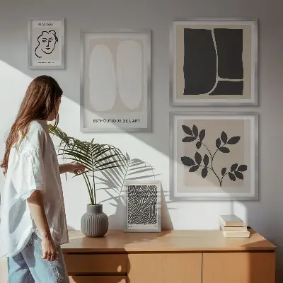 Modernes Wandbilder-Set mit stilvollen minimalistischen Grafiklinien