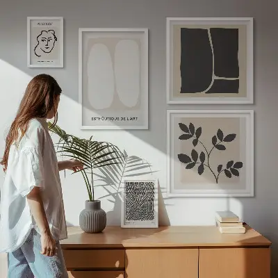 Modernes Wandbilder-Set mit stilvollen minimalistischen Grafiklinien
