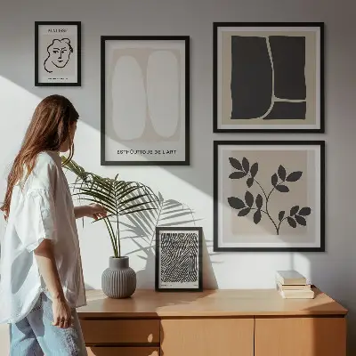 Modernes Wandbilder-Set mit stilvollen minimalistischen Grafiklinien