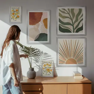 Wandbilder-Set stilvolle Pflanzengrafiken mit Geometrie