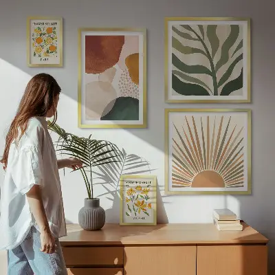 Wandbilder-Set stilvolle Pflanzengrafiken mit Geometrie