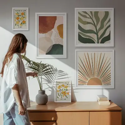 Wandbilder-Set stilvolle Pflanzengrafiken mit Geometrie