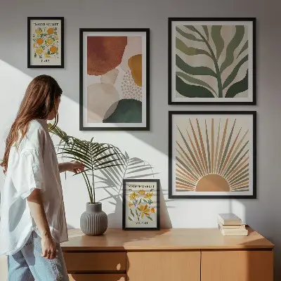 Wandbilder-Set stilvolle Pflanzengrafiken mit Geometrie