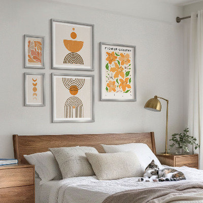 Modernes wandbilder-set Stilvolle Blumen und Geometrie