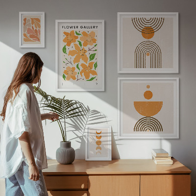 Modernes wandbilder-set Stilvolle Blumen und Geometrie
