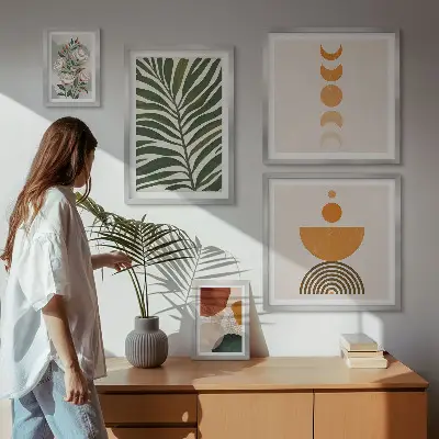 Bildergalerien-Set für die Wand mit Pflanzenmuster und Boho-Formen