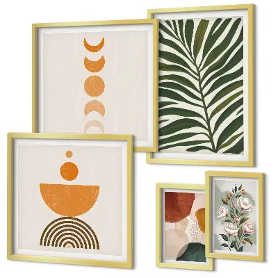 Bildergalerien-Set für die Wand mit Pflanzenmuster und Boho-Formen