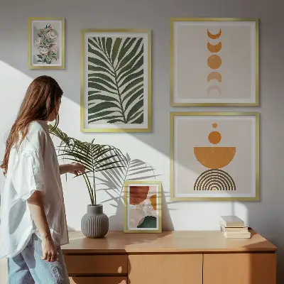 Bildergalerien-Set für die Wand mit Pflanzenmuster und Boho-Formen