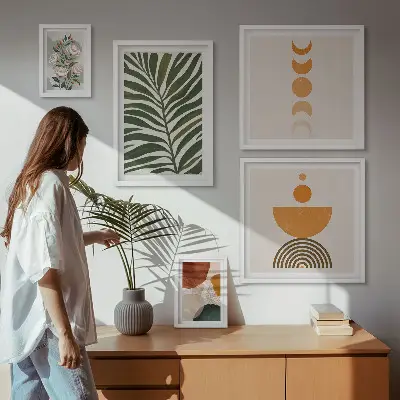 Bildergalerien-Set für die Wand mit Pflanzenmuster und Boho-Formen