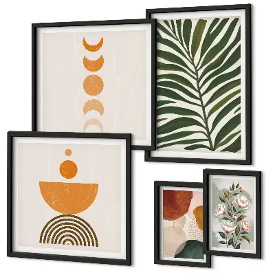 Bildergalerien-Set für die Wand mit Pflanzenmuster und Boho-Formen