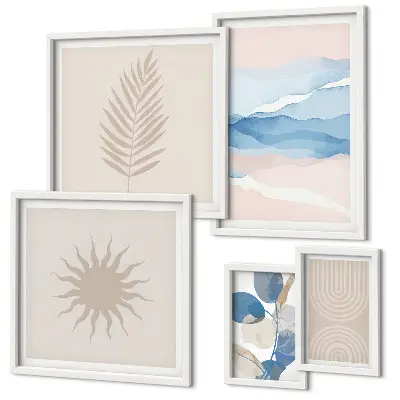 Modernes Wandbilder-Set mit abstrakten Pflanzenwellen
