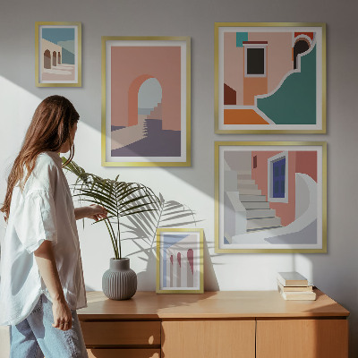 Bilderset fürs sofa Architekturgrafiken in Pastellfarben