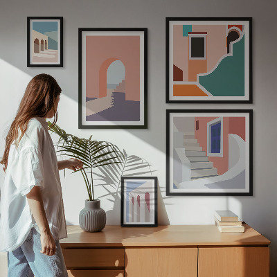 Bilderset fürs sofa Architekturgrafiken in Pastellfarben