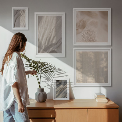 Modernes wandbilder-set Nahaufnahme von natürlichen Boho-Stoffen
