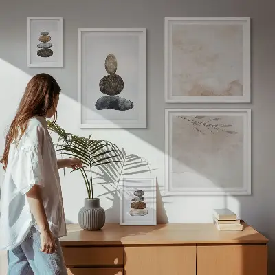 Bilderset Steinstapel-Boho-Malerei für das Sofa