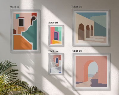 Modernes wandbilder-set Farbenfrohe Illustrationen von Gebäuden
