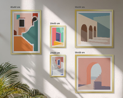 Modernes wandbilder-set Farbenfrohe Illustrationen von Gebäuden
