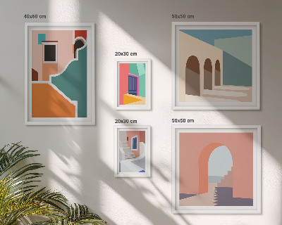 Modernes wandbilder-set Farbenfrohe Illustrationen von Gebäuden