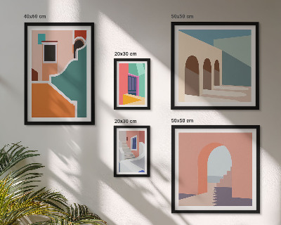 Modernes wandbilder-set Farbenfrohe Illustrationen von Gebäuden