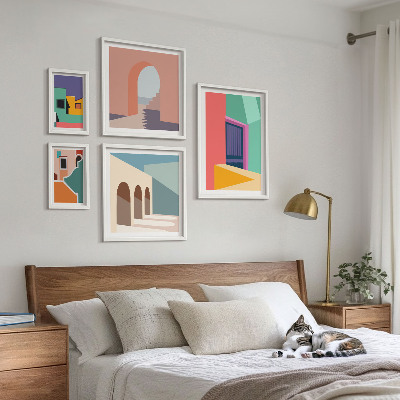 Bilderset fürs sofa Farbenfrohe Illustrationen der Stadt