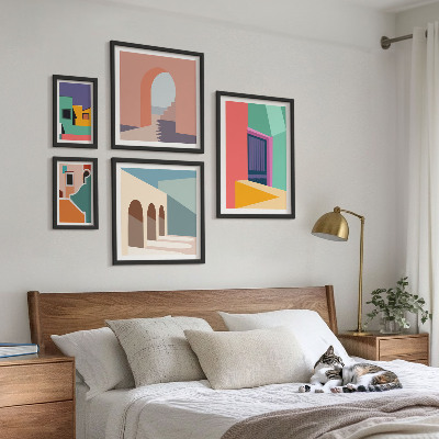 Bilderset fürs sofa Farbenfrohe Illustrationen der Stadt