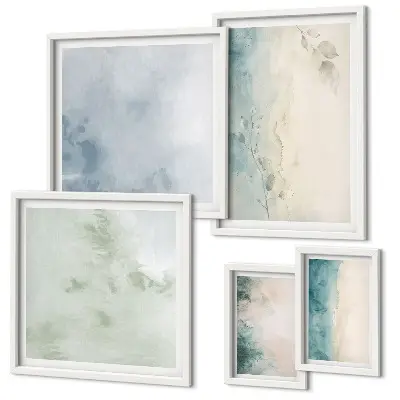 Modernes Wandbilder-Set verschüttete Wasserfarben auf Leinwand im Minimalismus-Stil