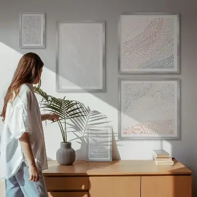 Modernes Wandbilder-Set helle Strukturen mit Schnurmuster