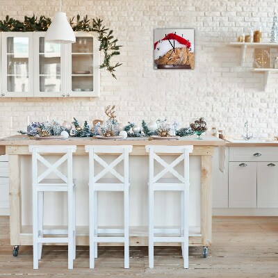 Glasuhr Quadrat Weihnachtskatze in Sankt-Hut