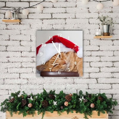Glasuhr Quadrat Weihnachtskatze in Sankt-Hut