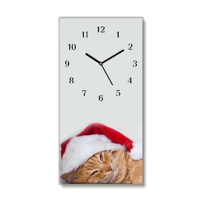 Glasuhr Vertikal Weihnachtskatze in Sankt-Hut