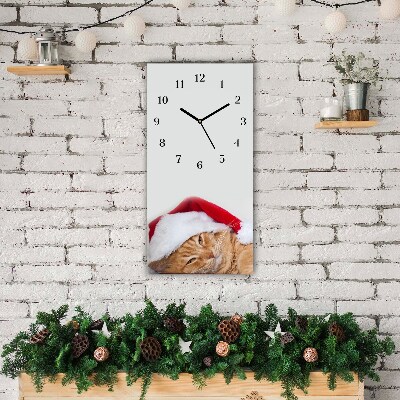Glasuhr Vertikal Weihnachtskatze in Sankt-Hut