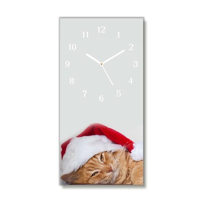 Glasuhr Vertikal Weihnachtskatze in Sankt-Hut