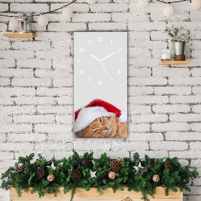 Glasuhr Vertikal Weihnachtskatze in Sankt-Hut