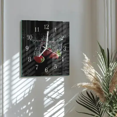 Glasuhr quadratisch Erdbeeren