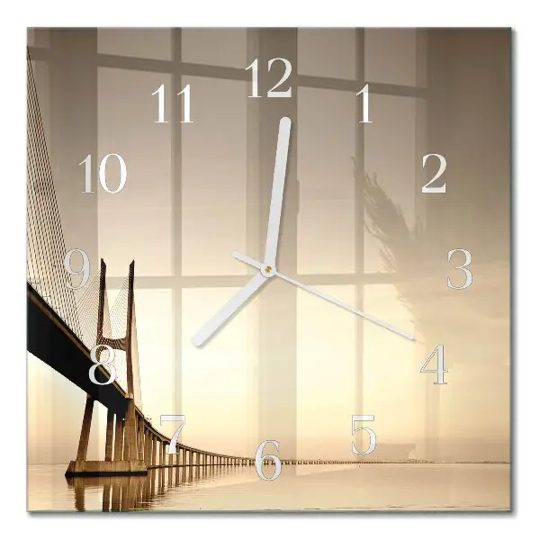 Quadratische wanduhr Brücke in Sepia