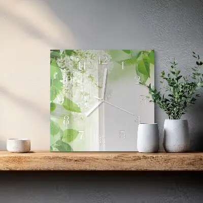 Glasuhr quadratisch Blätter